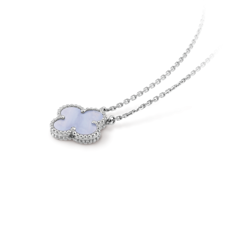 [Love Lucky] COLLANA QUADRIFOGLIO 15MM IN CALCEDONIO BLU ARGENTO