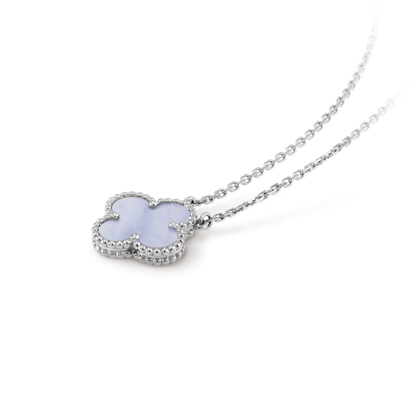 [Love Lucky] COLLANA QUADRIFOGLIO 15MM IN CALCEDONIO BLU ARGENTO