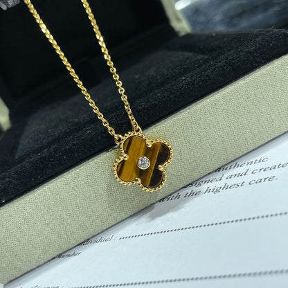 [Love Lucky]CLOVER 15MM 鑽石與黃虎眼石項鍊