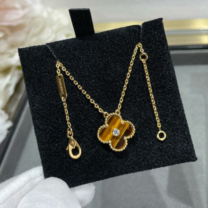[Love Lucky]CLOVER 15MM 鑽石與黃虎眼石項鍊