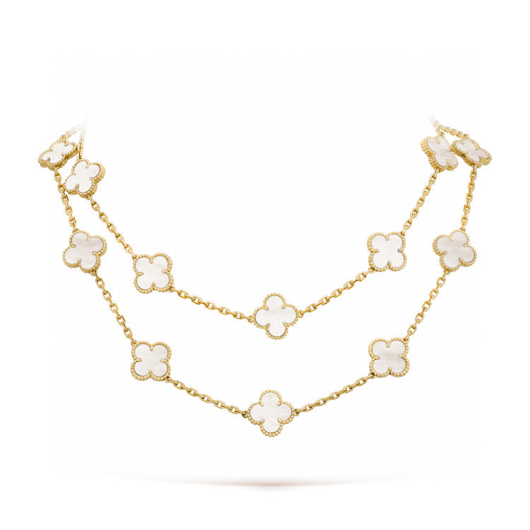 [Love Lucky] COLLAR DE NÁCAR BLANCO CON 20 MOTIVOS DE TRÉBOL