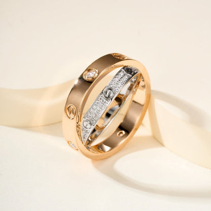 [Love Lucky]LOVE PINK GOLD SILVER DIAMOND DOUBLE RING