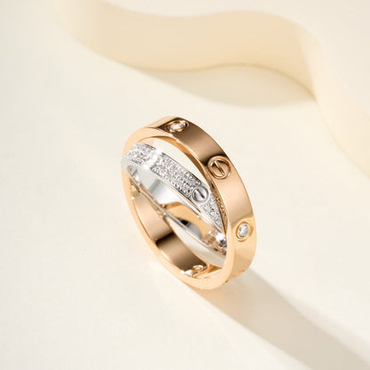 [Love Lucky]LOVE PINK GOLD SILVER DIAMOND DOUBLE RING