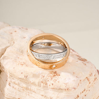 [Love Lucky]LOVE PINK GOLD SILVER DIAMOND DOUBLE RING