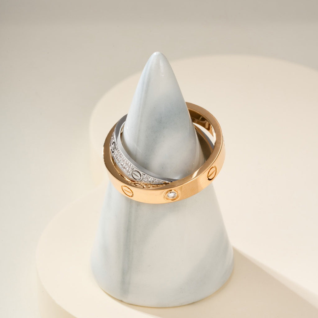 [Love Lucky]LOVE PINK GOLD SILVER DIAMOND DOUBLE RING