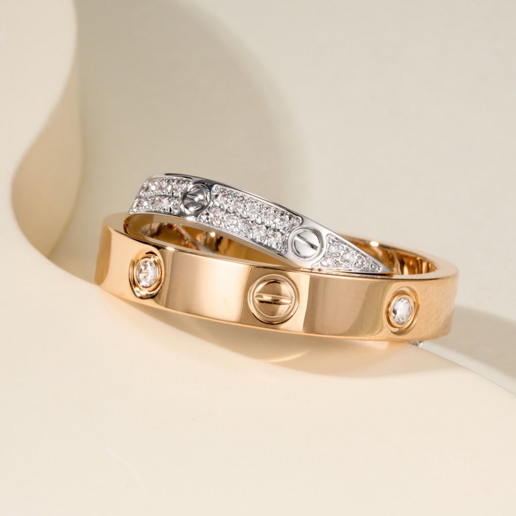 [Love Lucky]LOVE PINK GOLD SILVER DIAMOND DOUBLE RING