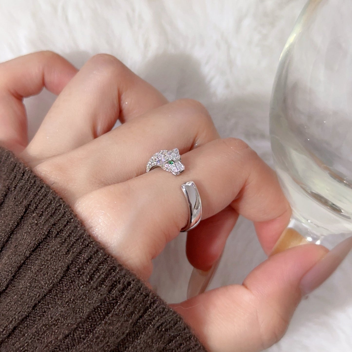 [Love Lucky]PANTHERE HALF DIAMOND SMALL RING