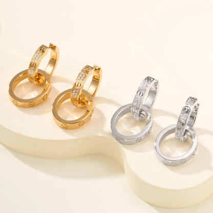 [Love Lucky]LOVE 3.3MM DANGLE HALF DIAMOND EARRINGS