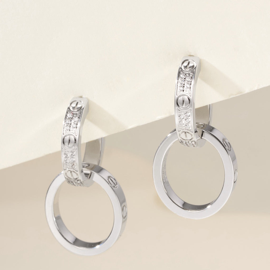 [Love Lucky]LOVE 3.3MM DANGLE HALF DIAMOND EARRINGS
