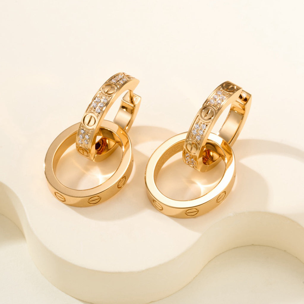 [Love Lucky]LOVE 3.3MM DANGLE HALF DIAMOND EARRINGS