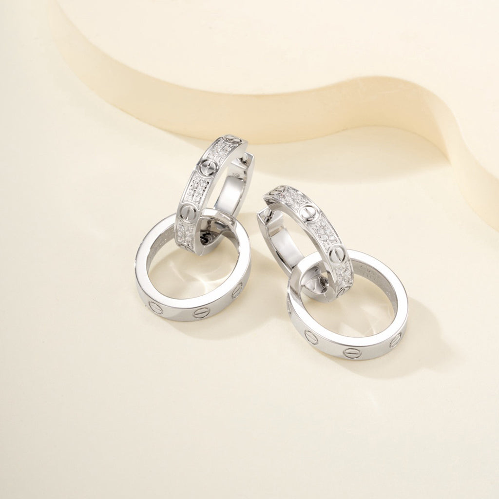 [Love Lucky]LOVE 3.3MM DANGLE HALF DIAMOND EARRINGS