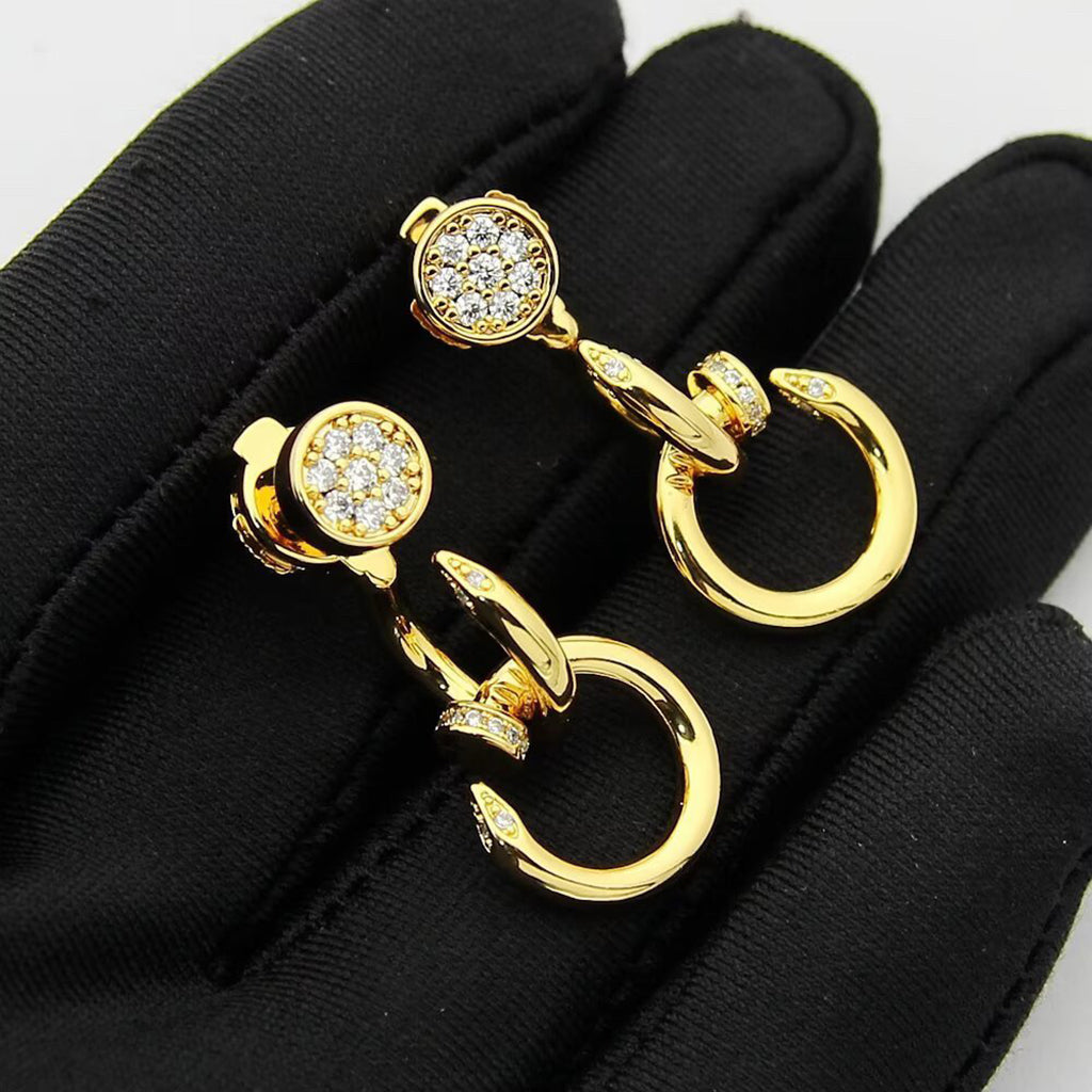 [Love Lucky]JUSTE HALF DIAMOND DOUBLE EARRINGS