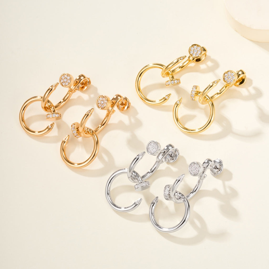 [Love Lucky]JUSTE HALF DIAMOND DOUBLE EARRINGS