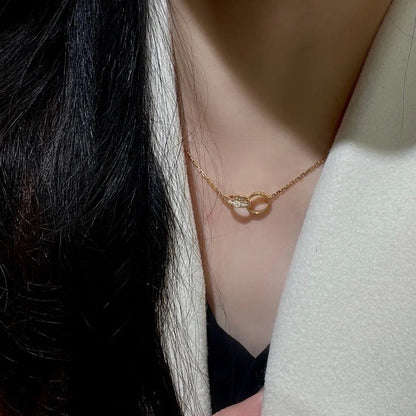 [Love Lucky]LOVE DOUBLE RING HALF DIAMOND NECKLACE