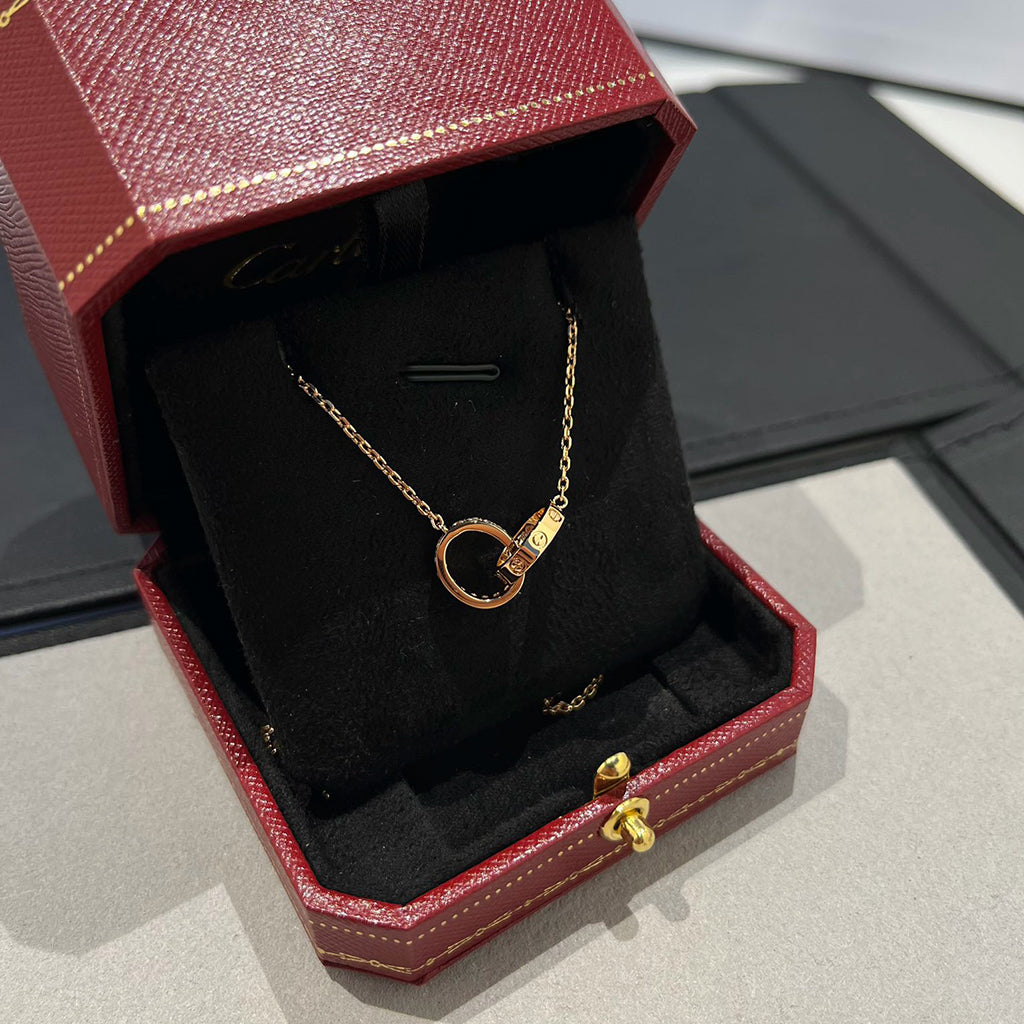 [Love Lucky]LOVE DOUBLE RING HALF DIAMOND NECKLACE