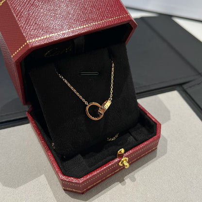 [Love Lucky]LOVE DOUBLE RING HALF DIAMOND NECKLACE