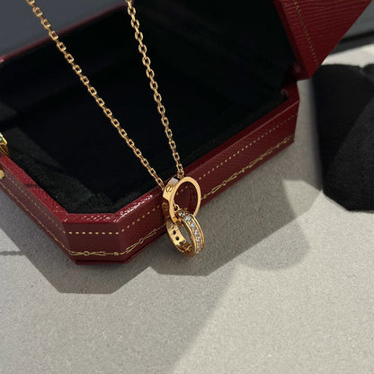 [Love Lucky]LOVE DOUBLE RING HALF DIAMOND NECKLACE