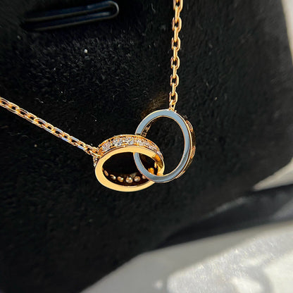 [Love Lucky]LOVE DOUBLE RING HALF DIAMOND NECKLACE