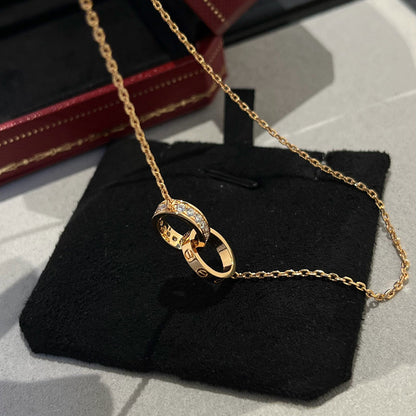 [Love Lucky]LOVE DOUBLE RING HALF DIAMOND NECKLACE