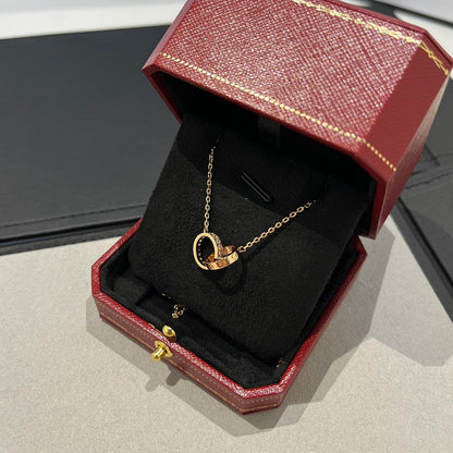 [Love Lucky]LOVE DOUBLE RING HALF DIAMOND NECKLACE