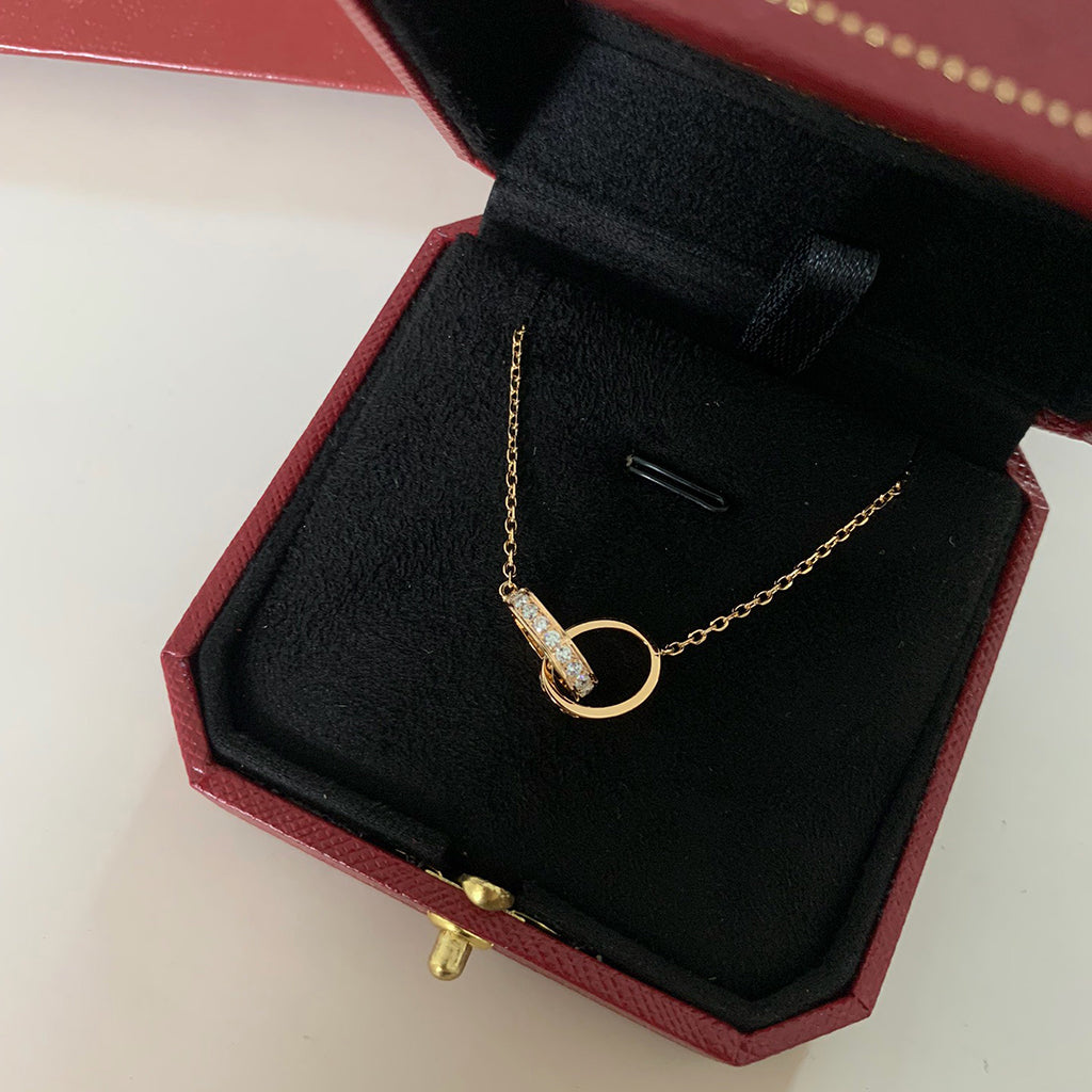 [Love Lucky]LOVE DOUBLE RING HALF DIAMOND NECKLACE