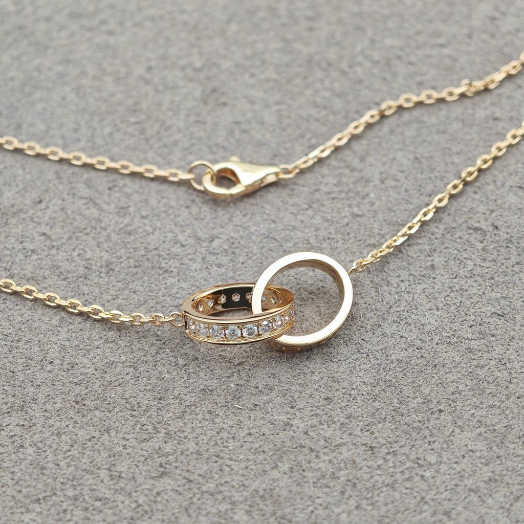 [Love Lucky]LOVE DOUBLE RING HALF DIAMOND NECKLACE