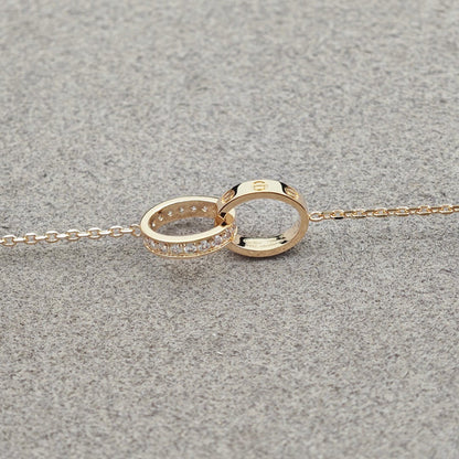 [Love Lucky]LOVE DOUBLE RING HALF DIAMOND NECKLACE