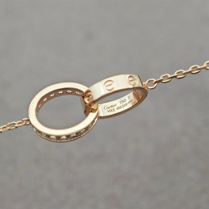[Love Lucky]LOVE DOUBLE RING HALF DIAMOND NECKLACE