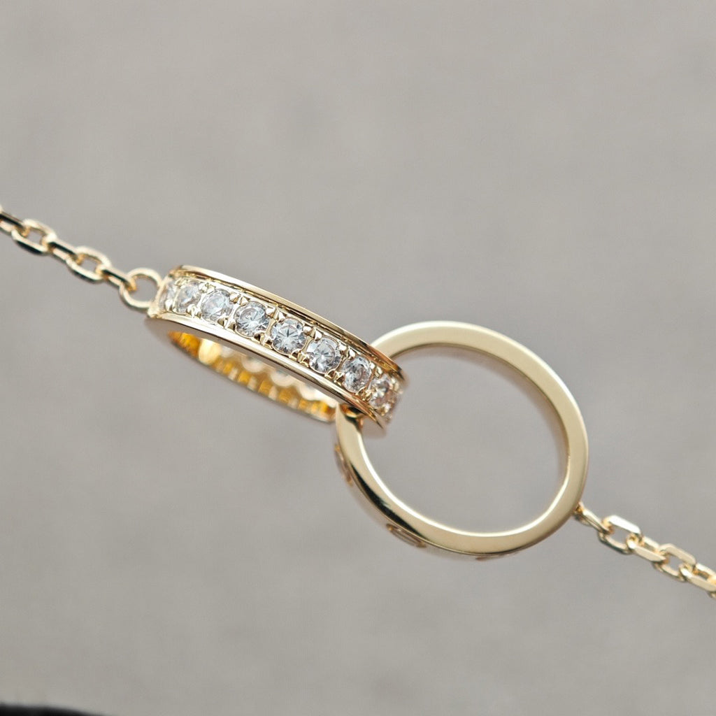 [Love Lucky]LOVE DOUBLE RING HALF DIAMOND NECKLACE