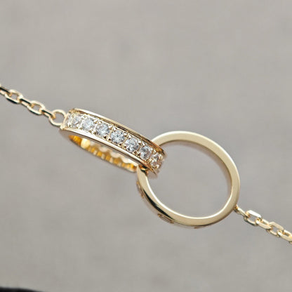 [Love Lucky]LOVE DOUBLE RING HALF DIAMOND NECKLACE