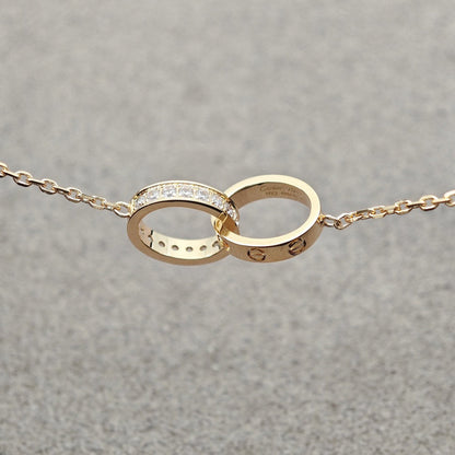 [Love Lucky]LOVE DOUBLE RING HALF DIAMOND NECKLACE