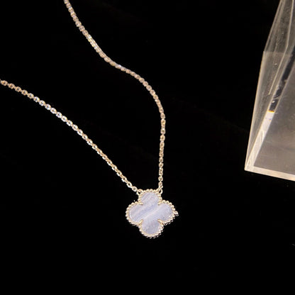 [Love Lucky] COLLANA QUADRIFOGLIO 15MM IN CALCEDONIO BLU ARGENTO