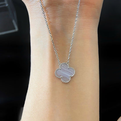 [Love Lucky] COLLANA QUADRIFOGLIO 15MM IN CALCEDONIO BLU ARGENTO