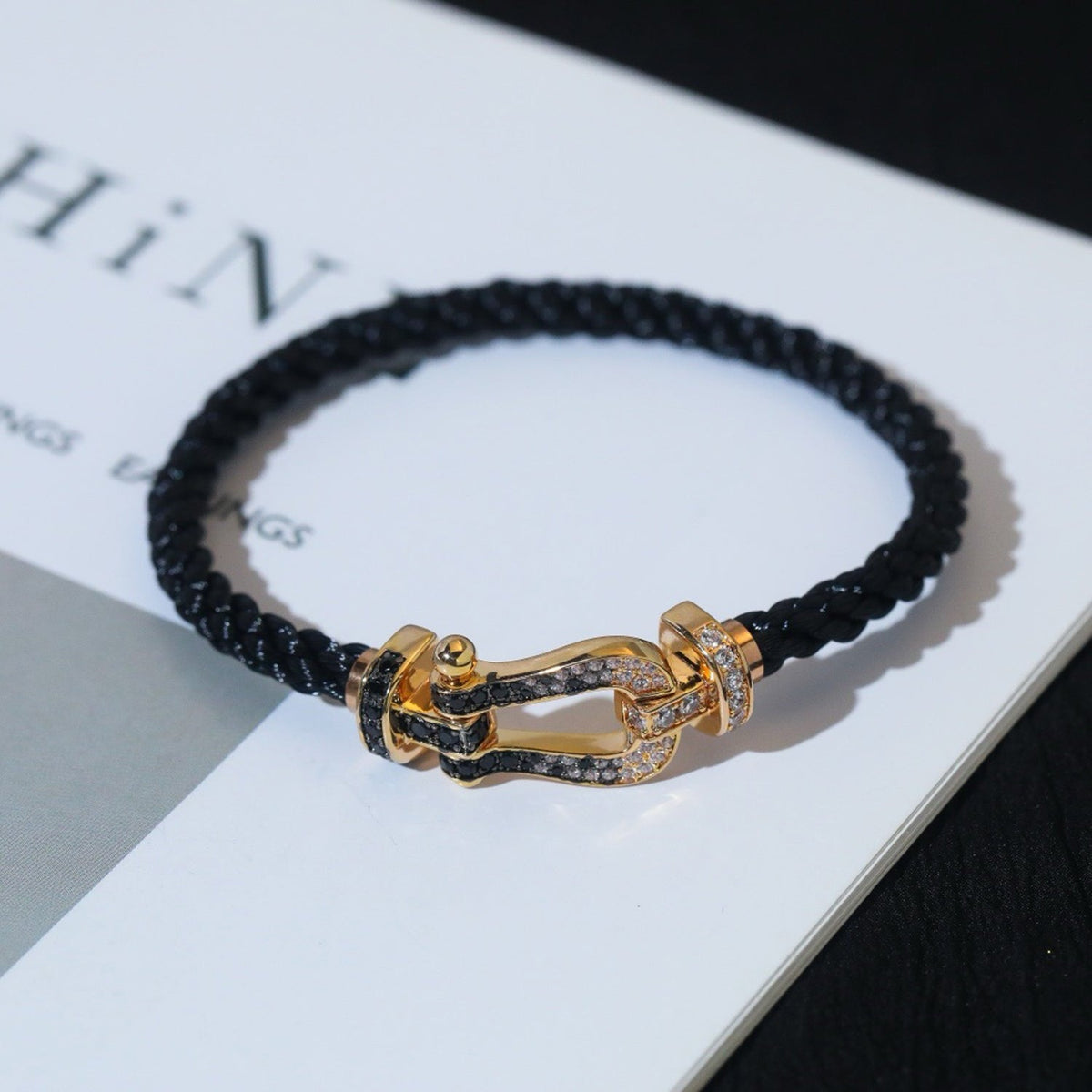 [Love Lucky]FORCE LARGE HORSESHOE BLACK WHITE DIAMOND BRACELET SILVER