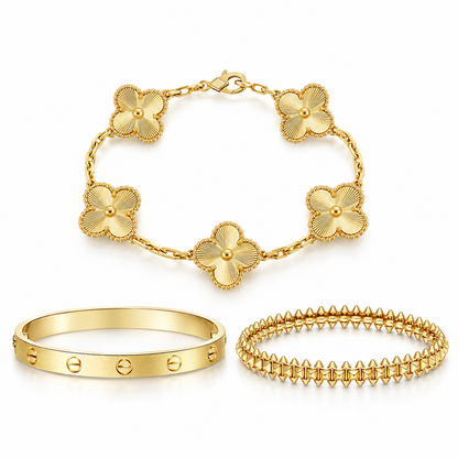 [LoveLucky] CLASH & Clover Laser 5-Motif & LOVE Brushed Bracelet Stack Set