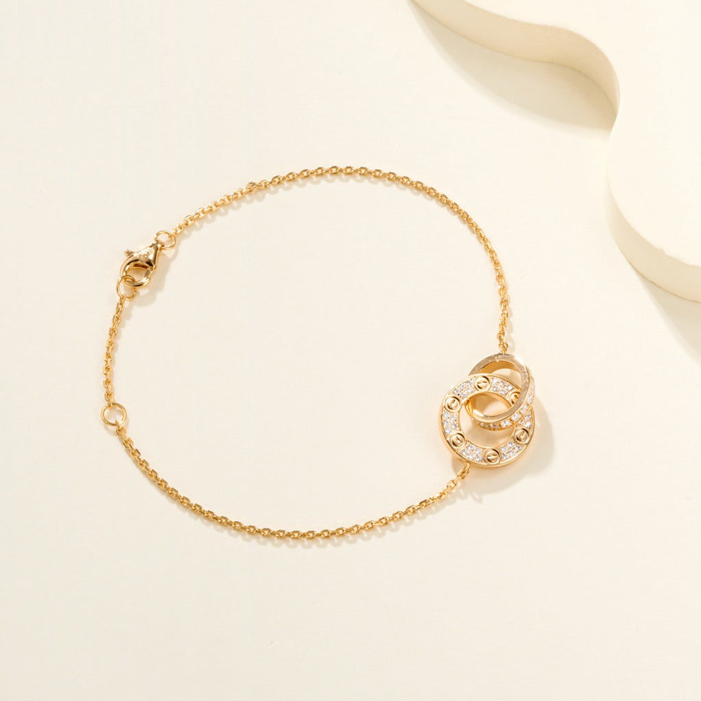 [Love Lucky]LOVE DOUBLE RING FULL DIAMOND BRACELET