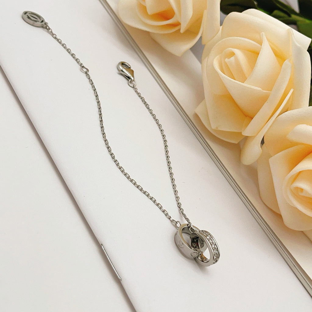 [Love Lucky]LOVE DOUBLE RING HALF DIAMOND BRACELET