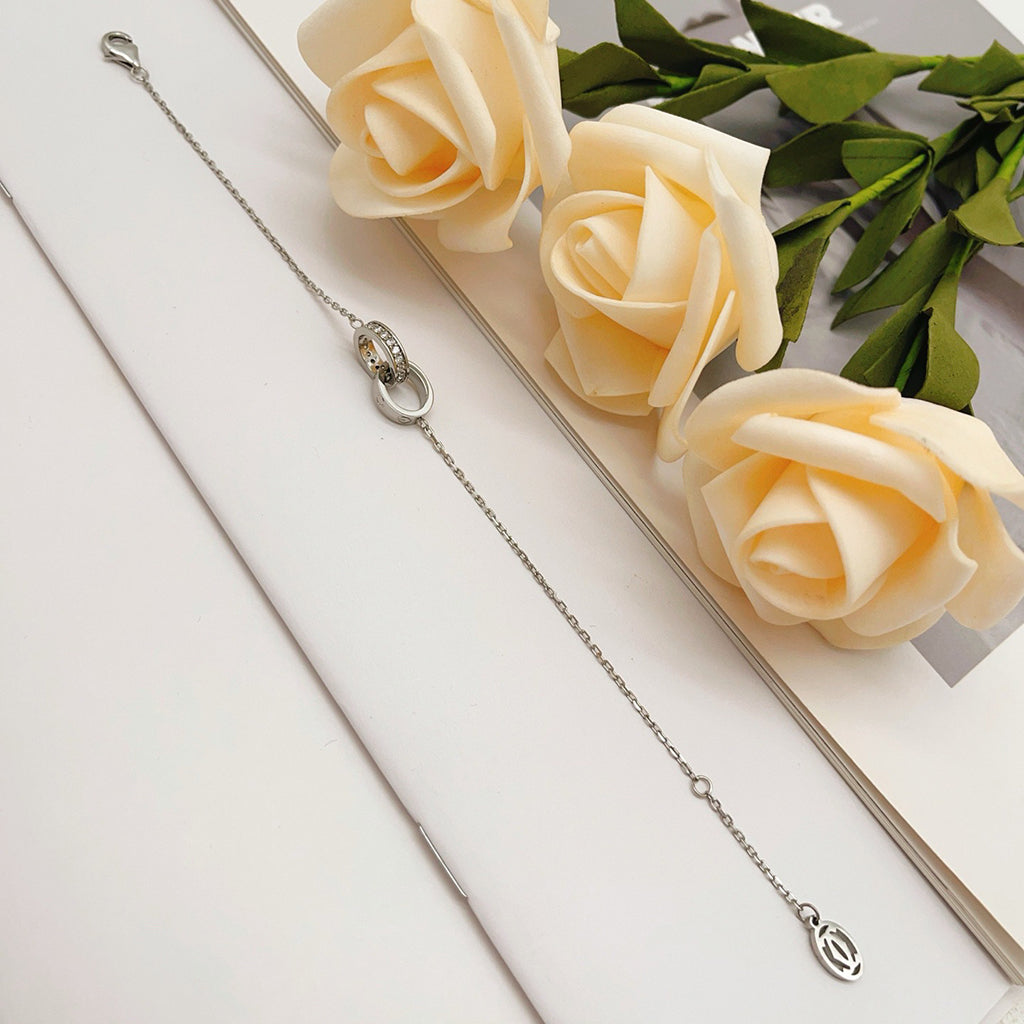 [Love Lucky]LOVE DOUBLE RING HALF DIAMOND BRACELET