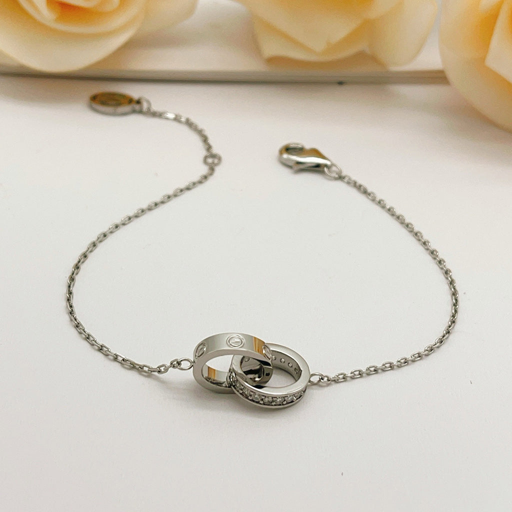 [Love Lucky]LOVE DOUBLE RING HALF DIAMOND BRACELET