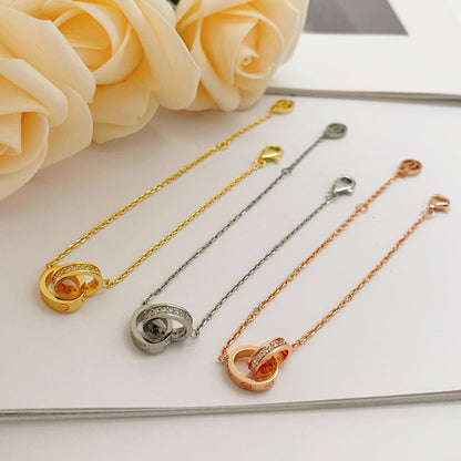 [Love Lucky]LOVE DOUBLE RING HALF DIAMOND BRACELET