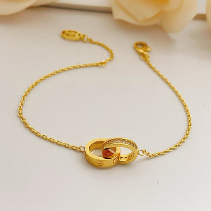 [Love Lucky]LOVE DOUBLE RING HALF DIAMOND BRACELET