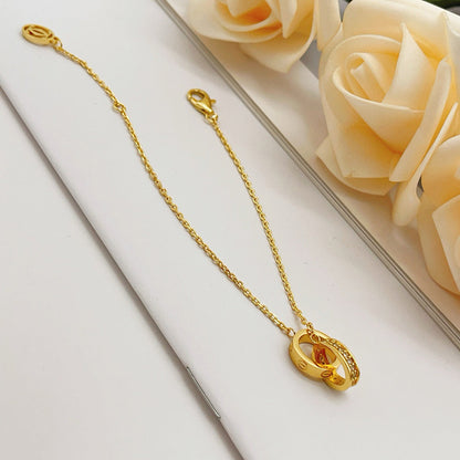 [Love Lucky]LOVE DOUBLE RING HALF DIAMOND BRACELET