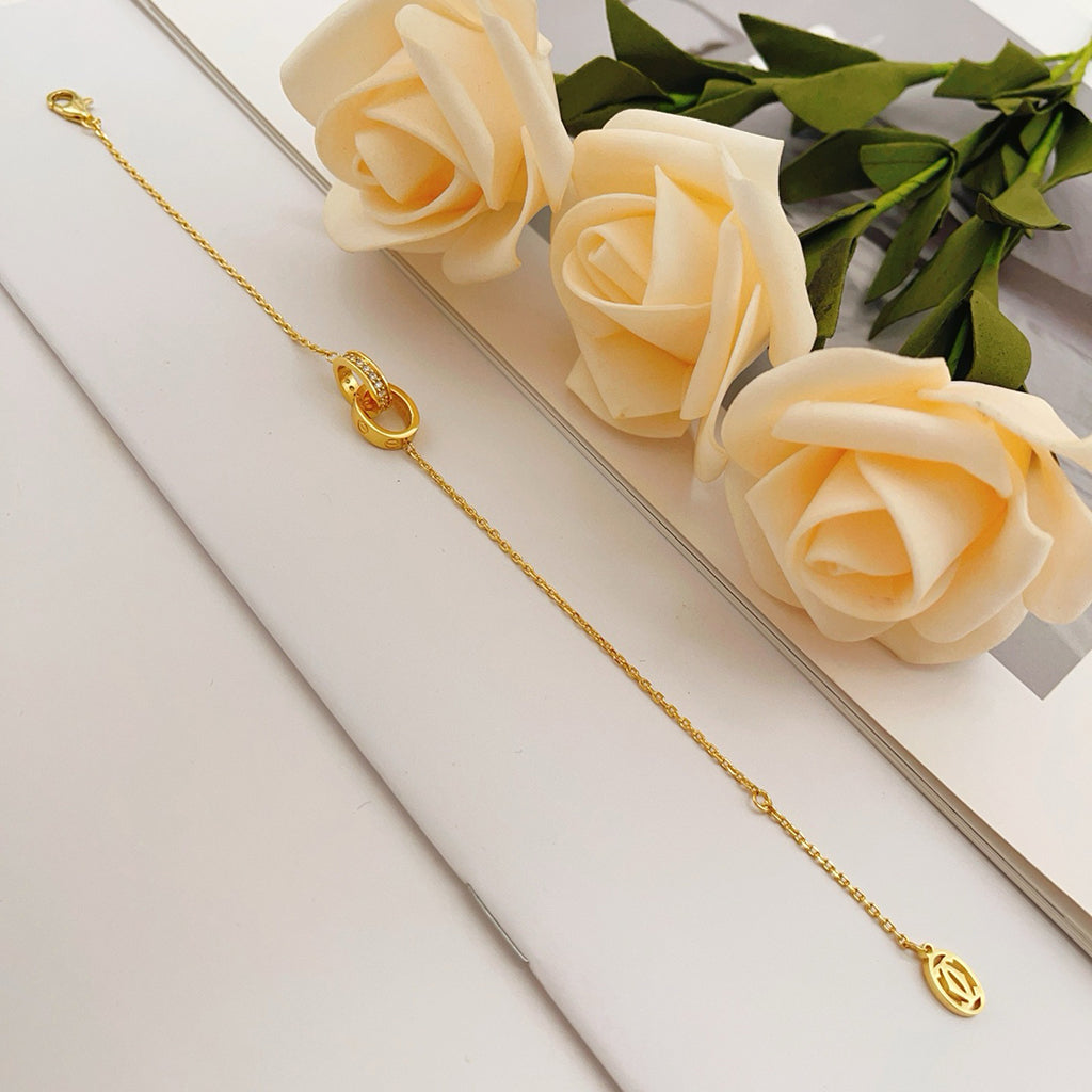 [Love Lucky]LOVE DOUBLE RING HALF DIAMOND BRACELET