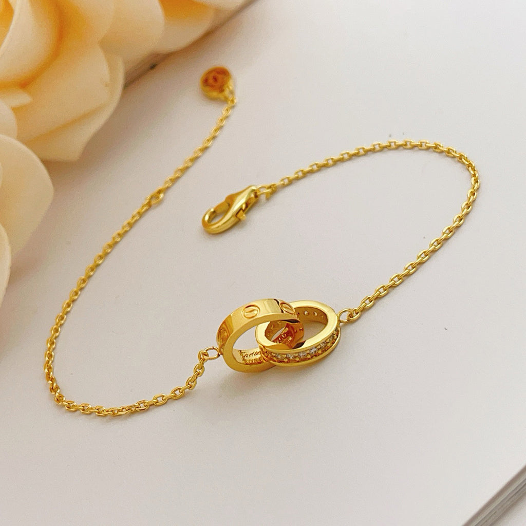 [Love Lucky]LOVE DOUBLE RING HALF DIAMOND BRACELET