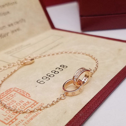 [Love Lucky]LOVE DOUBLE RING HALF DIAMOND BRACELET