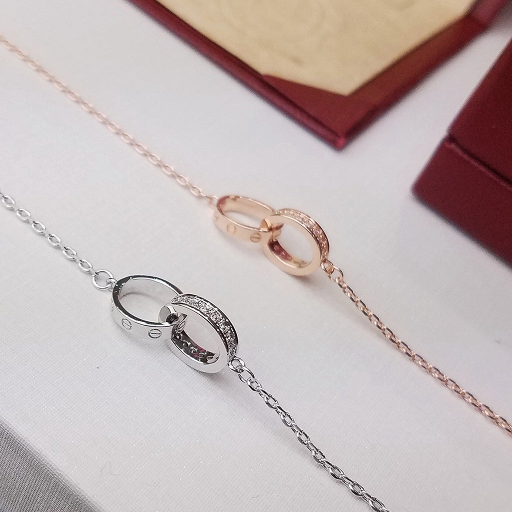 [Love Lucky]LOVE DOUBLE RING HALF DIAMOND BRACELET