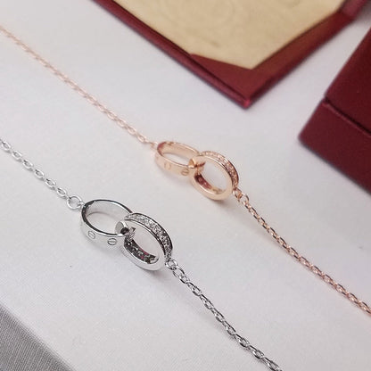 [Love Lucky]LOVE DOUBLE RING HALF DIAMOND BRACELET