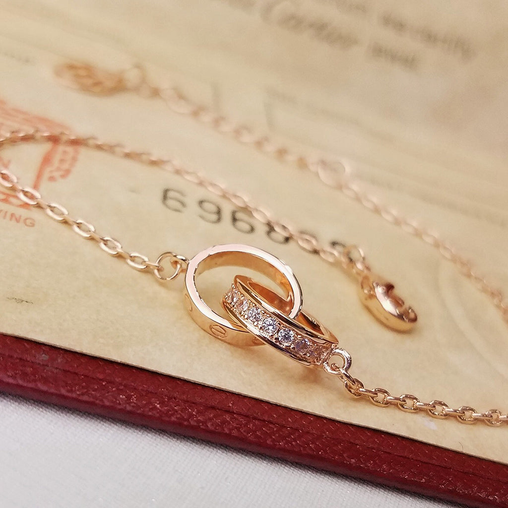 [Love Lucky]LOVE DOUBLE RING HALF DIAMOND BRACELET