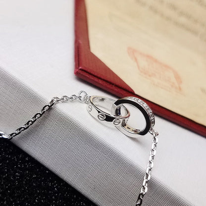 [Love Lucky]LOVE DOUBLE RING HALF DIAMOND BRACELET