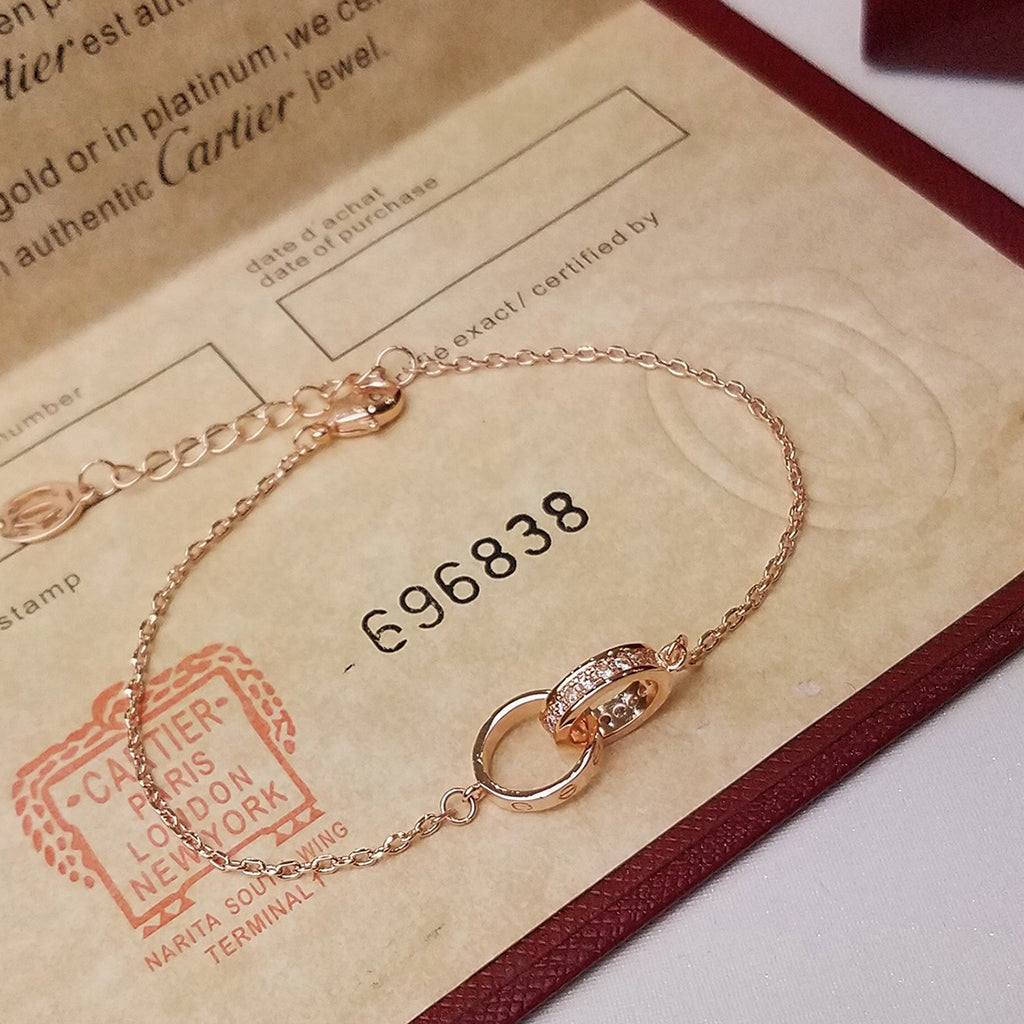 [Love Lucky]LOVE DOUBLE RING HALF DIAMOND BRACELET